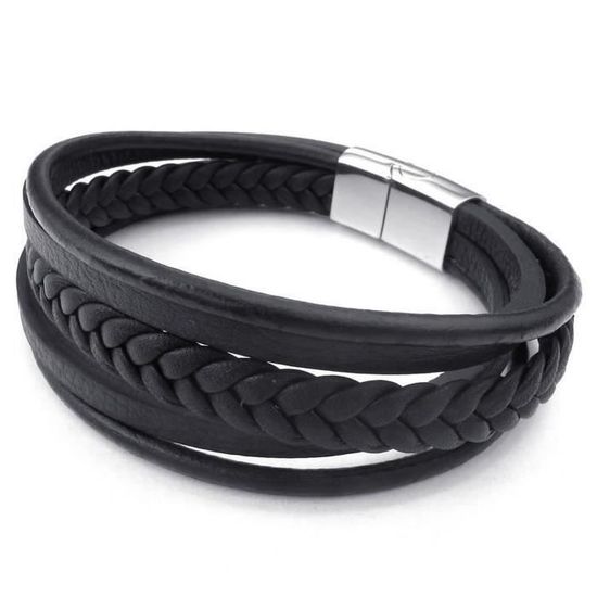 Bracelet Homme En Cuir Tressé Avec Fermoir Magnétique – Style Vintage Et Durable