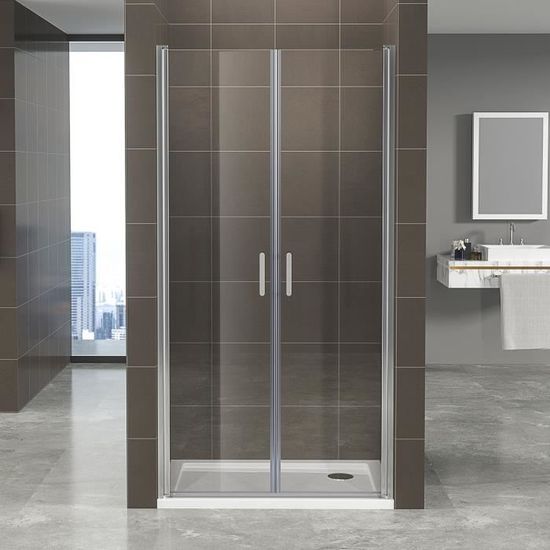 MONABLACK Porte de douche pliante H 195 cm noir largeur réglable de 76 à 80  cm verre 6 mm transparent