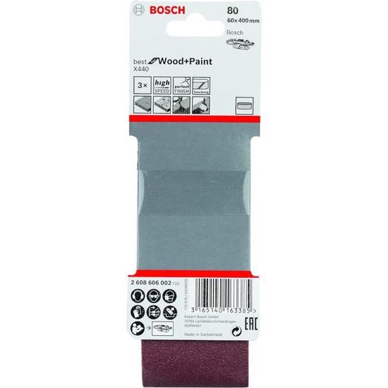 Bosch Professional Sanding Belt 3-Pack - Super Effective On Wood & Paint (100x620mm, Grit 60)
