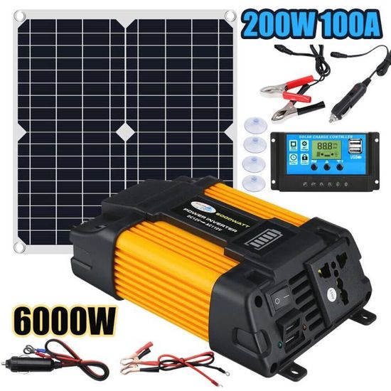 Kit de panneau solaire 200W 6000W Générateur d'énergie solaire complet 100A  Home 110V Grid System - Cdiscount Bricolage