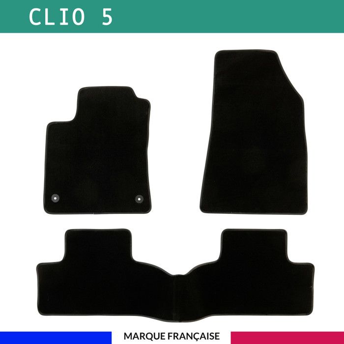 Tapis de voiture - Sur Mesure pour CLIO 5 (dès 2019) - 3 pièces - Tapis de sol antidérapant pour automobile
