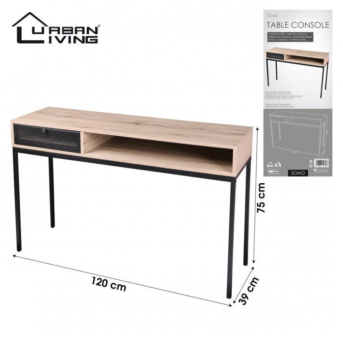 Tables & bureaux - Bureau avec rangements - Effet bois et métal - L. 39 x l. 120 x H. 75 cm