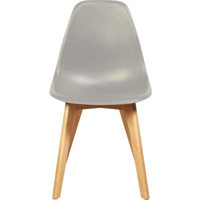 Lot de 6 - Chaise SACHA Gris - assise Plastique dur ABS pieds Bois Naturel