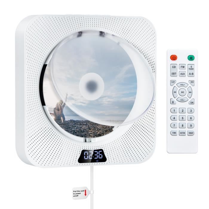 Lecteur CD enfant,Lecteur CD mural avec Bluetooth intégré 2 haut parleurs HiFi affichage LCD Audio à domicile Boombox - Type WHITE