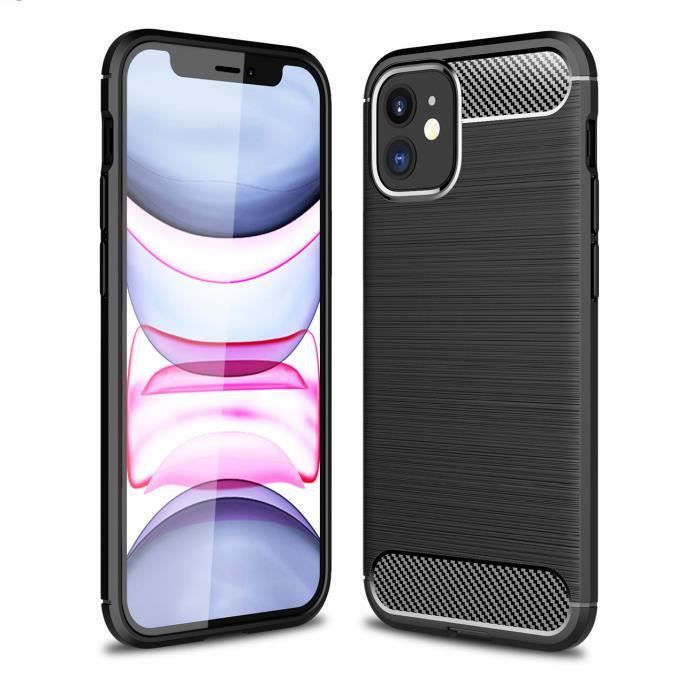 Coque iPhone 12 Mini, Silicone Fibre Carbone Ultra-mince Doux Antichoc Bumper Protection iPhone 12 Mini, Noir