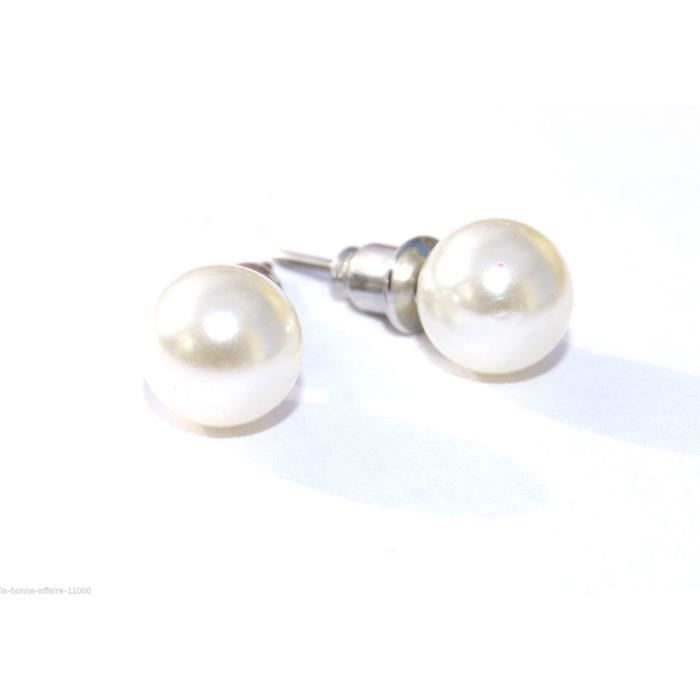 BOUCLES D'OREILLES BOULE FANTAISIE 8MM BLANC NACRE IMITATION PERLE DE CULTURE