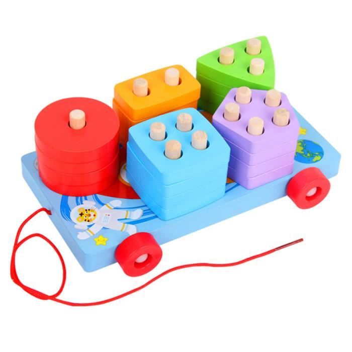 1 jeu de jouet éducatif sûr chic en bois trieur de forme chariot à plat VEHICULE A CONSTRUIRE - ENGIN TERRESTRE A CONSTRUIRE