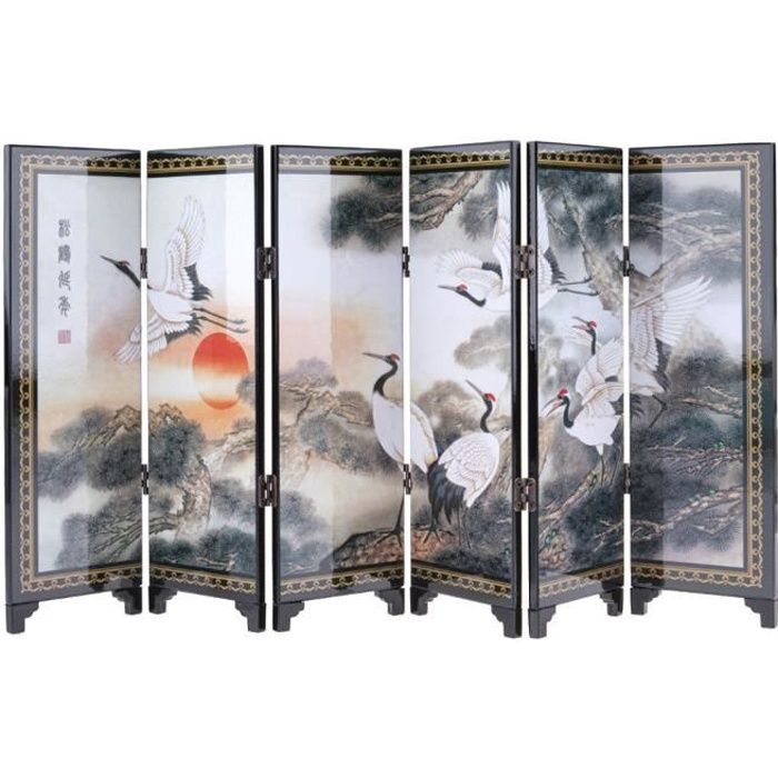 PARAVENT MINIATURE CHINOIS DECORATIF - Motif Pins Et Grues