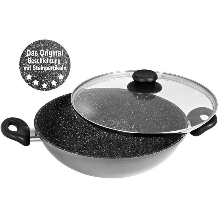 STONELINE Wok avec Couvercle en Verre 28 cm Convient pour Les plaques à Induction