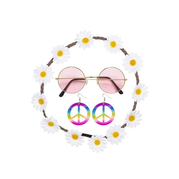 Kit Hipppie Avec Bandeau, Boucle D'oreilles, Lunettes aille Unique Multicolore