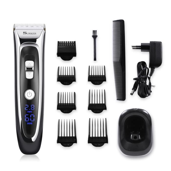 Tondeuse Cheveux Professionnelle - Ecran LCD - Electrique Sans Fil - 7 Sabots pour Enfants Adultes
