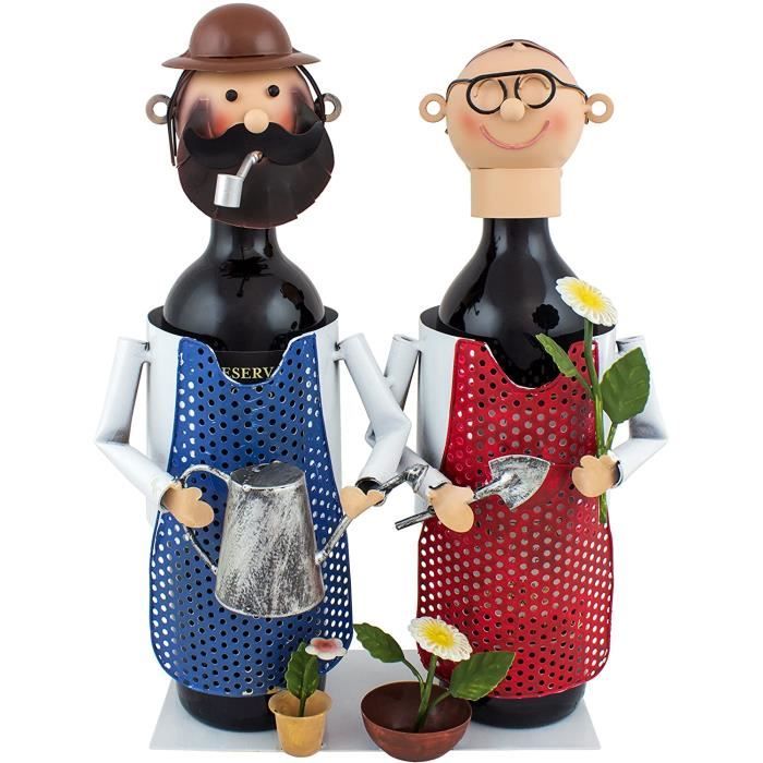 COFFRET CADEAU VIN BRUBAKER Porte-bouteille de vin - Couple dans jardin-Jardiniers - Métal - Carte de v&oeligux incluse 144