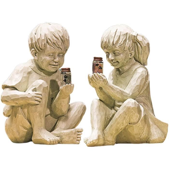 Figurines Décor Extérieur Statue Réaliste Enfants à La Recherche De Résine Imperméable Adorable Jardin Garçon Sculpture Extérieur Ja