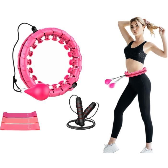 Pack HULA HOOP Fitness, Cerceau Poids, Lesté | BANDE ELASTIQUE de Résistance Yoga | CORDE À SAUTER Perte de Poids & Graisse, Cardio