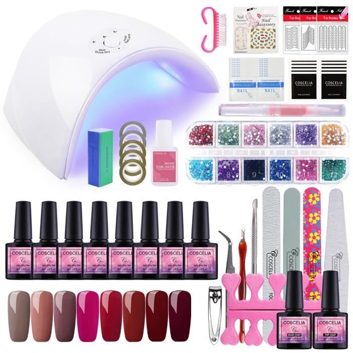 Kit Manucure Coscelia Set 8pc Vernis Semi Permanent à Ongle Soak Off Polish 36w LED/ UV Lampe Limes Nail Art Outils Accessoires