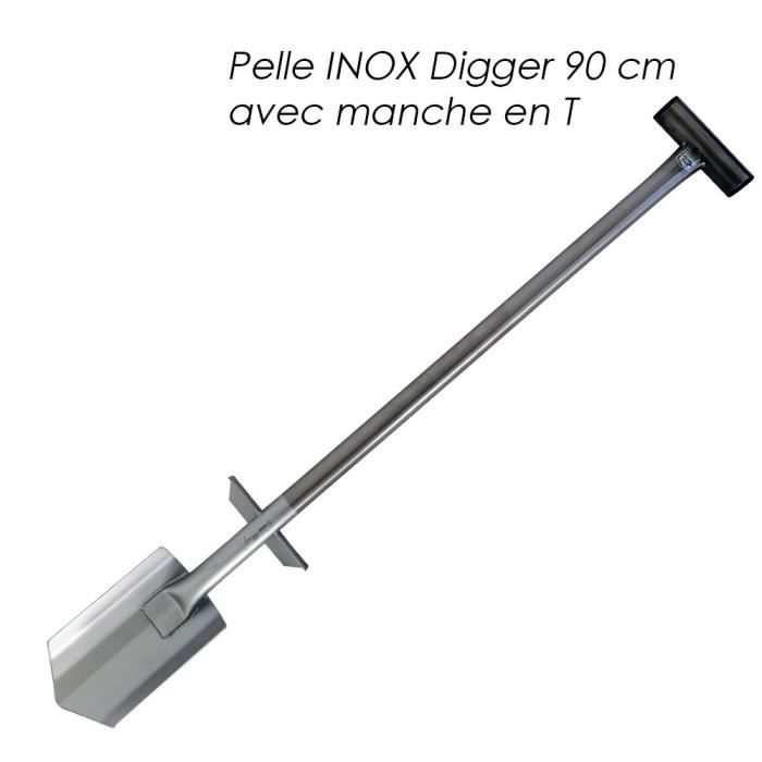 Pelle Inox Digger (RVS) 90 Cm manche en T et double marche pied