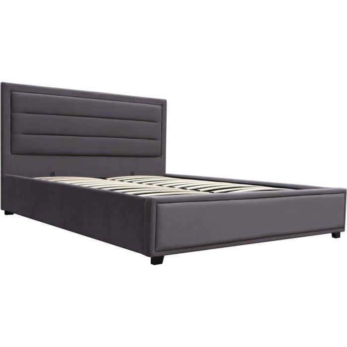 Lit Velours -Moret- - 140 x 190 cm - Gris foncé
