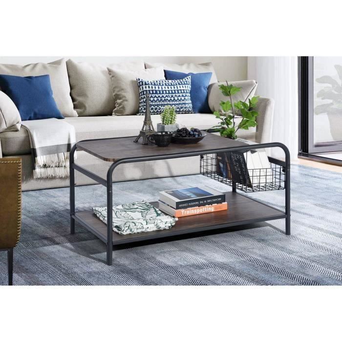 Homy Casa Table Basse Vintage Design avec Panier de Rangement, L 90 x P 50 x H 45 cm