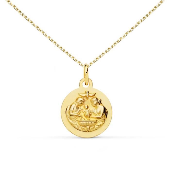 Collier - Médaille du Baptême Unique Or Jaune - Chaîne Dorée