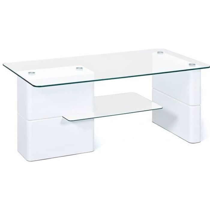 Table basse blanc brillant plateaux en verre sécurit transparent pour votre salon
