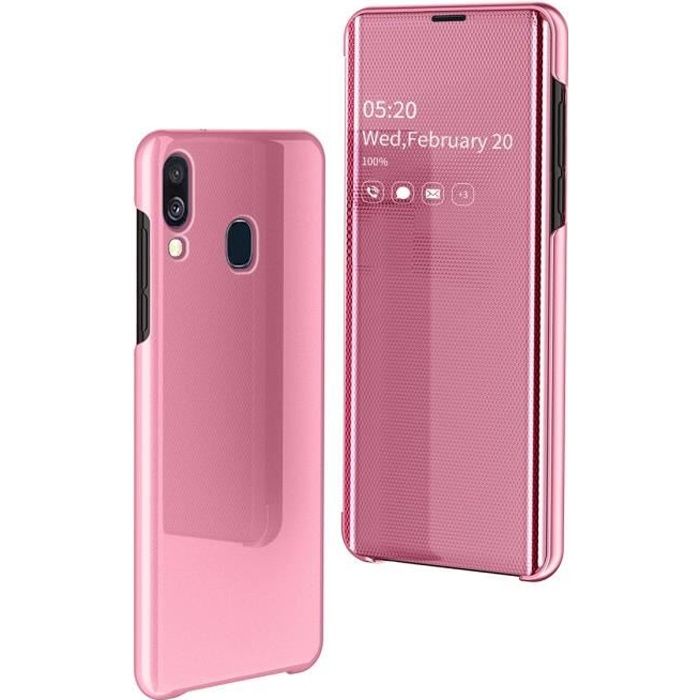 Coque Samsung Galaxy A40, Clear View Étui à Rabat Miroir Antichoc Portable Housse pour Samsung Galaxy A40 - Rose