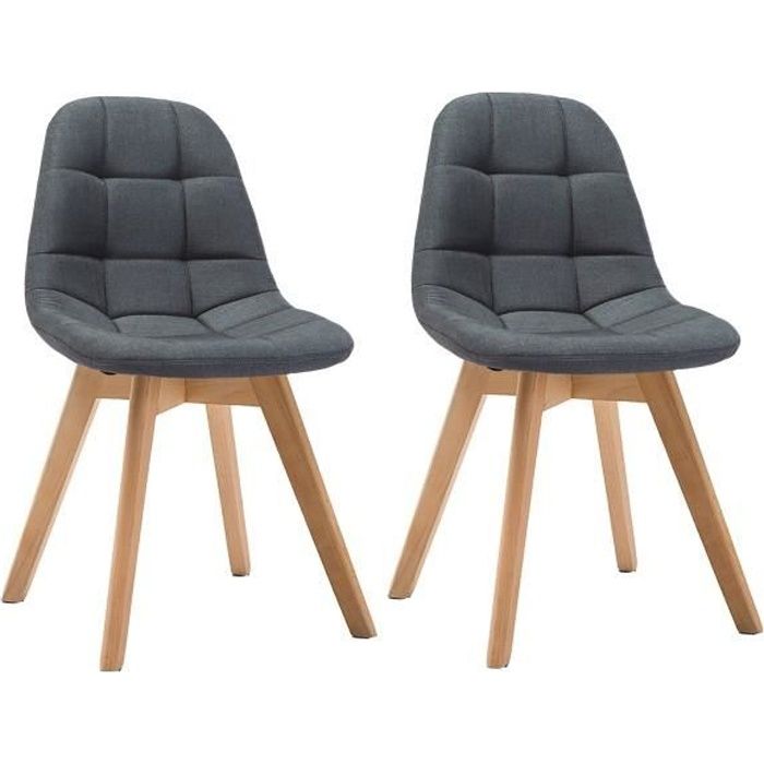 ANYA Lot de 2 chaises de salle à manger - Style scandinave - Tissu gris foncé - L 44 x P 50 x H 84 c