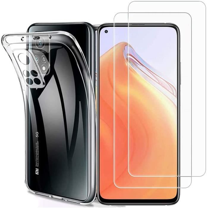 Xiaomi Mi 10 T / Mi 10 T Pro - Coque arrière Souple transparente et solide+ 2 Films vitre Verre trempé résistants Anti Casse écran