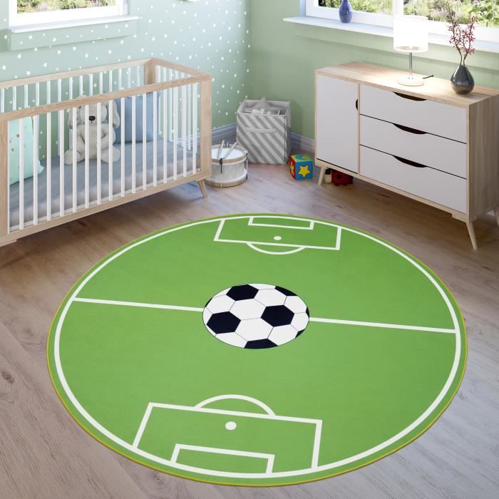 Tapis Pour Enfants, Tapis De Jeux Chambre D'Enfant Avec Motif Football, Vert [Ø 160 cm rond]
