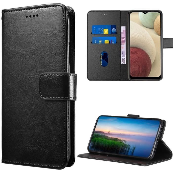 Coque pour Samsung Galaxy A13 5G - Rabat Cuir Synthétique Intégral Noir