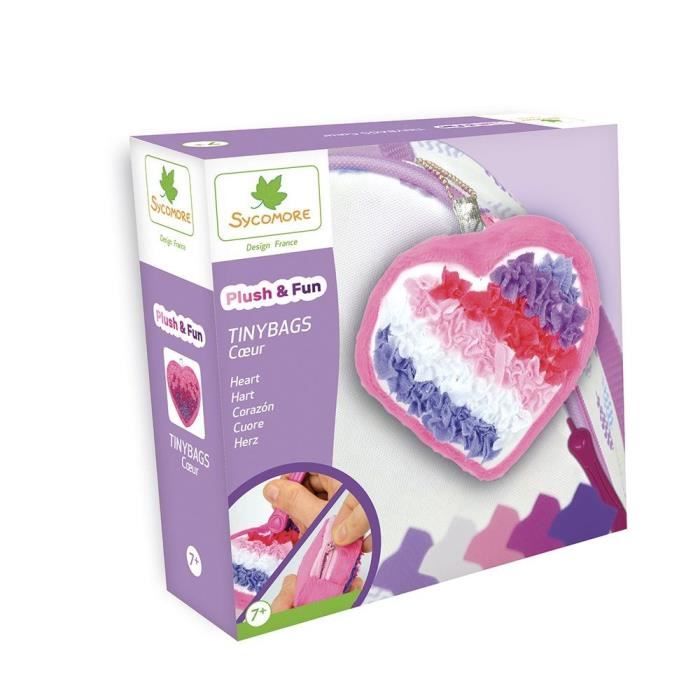 SYCOMORE Plush'n fun tinybags Cœur - 1 sac porte clé - 1 outil - 500 pièces de tissu - 3 accessoires - 1 notice