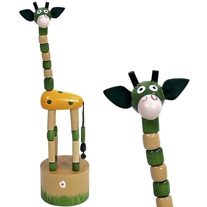Jouet Wakouwa en bois Girafe Marionnette animaux a poussoir enfant 3 ans Vert