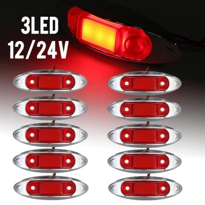 QQ35119-10x 12V- 24V 3-LED Feu de position latéral Pour Remorque Camion Van Caravane Rouge