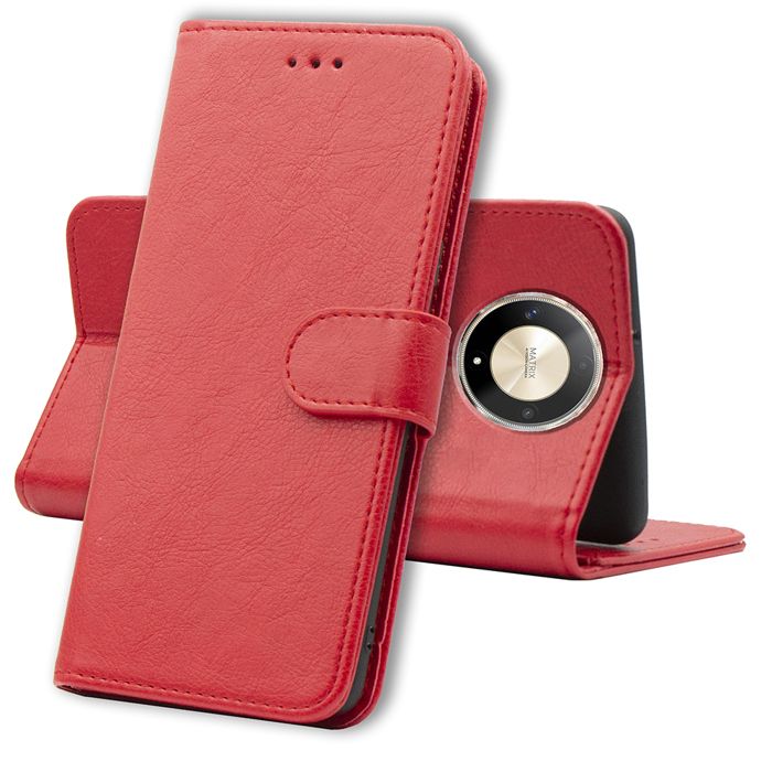 Coque Portefeuille Cuir PU Bicolore Pour Huawei Honor Magic 6 Lite 5G - Étui Rabat Avec Fermeture Magnétique Et Support - Élégant (Rouge