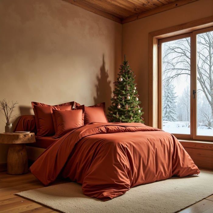 Parure de Draps- parure de lit 5 Pièces Luxe – 100% Percale de Coton Peigné –80 Fils/cm²– 140 x 190 cm–Qualité Premium (Terracotta)