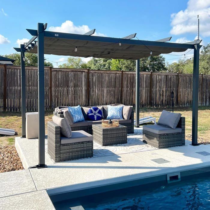 PURPLE LEAF Pergola Aluminium 3 x 4 m Tissu Teint en Fil, Pergola pour