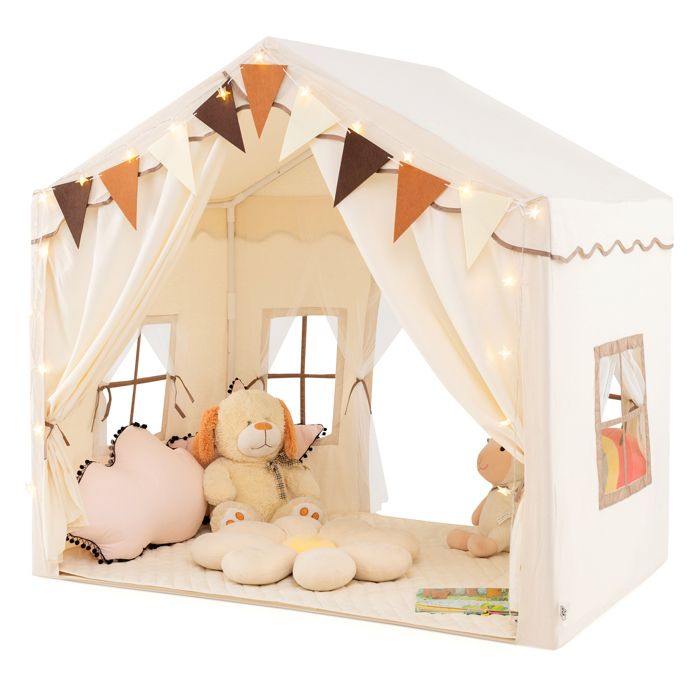 Tente De Jeu Pour Enfants 6 En 1 Avec Table, Chaise Et Rangement - Maison En Bois Pour Intérieur 2-6 Ans - 2
