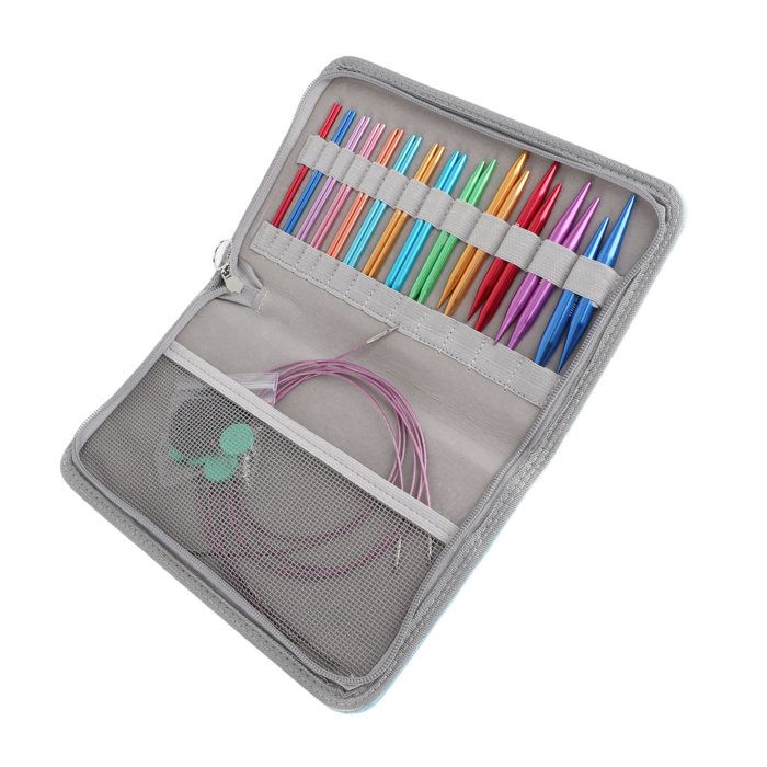 Jeu D'aiguilles Circulaires Interchangeables Tricot - 13 Tailles (3mm à 10mm), Câbles Nylon, Aluminium - Kit Complet Avec Accessoires Et Sac Rangement