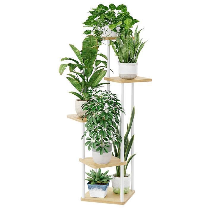 Support plantes-Bamworld-Étagère à plantes à 5 niveaux-Convient pour salon, chambre, balcon, etc-Blanc
