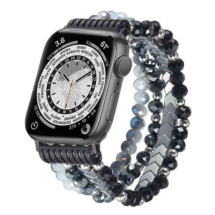 Stravo Bracelet montre perles bohème élastique Apple Watch 44/45/46/49mm Series 4-12 SE 1-3 Ultra 2-4 – Femme – Flèche Noire