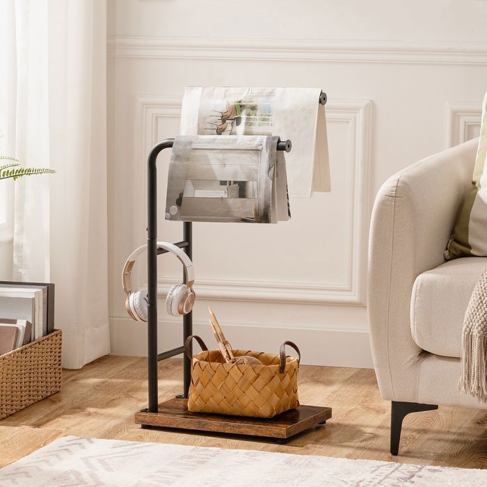 Porte-serviettes sur pied - HOOBRO - EBF24LB01G1 - 2 barres - 40×24×805 cm - Marron rustique/Noir
