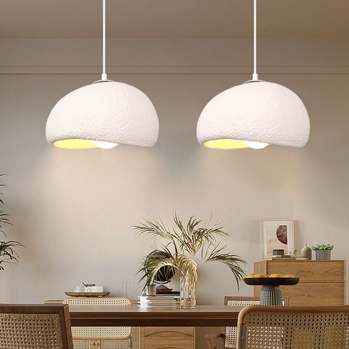 SNOGOLD 2X Suspension Vintage Lustre Industriel Abat-jour en Résine de Dôme Blanc Ø60cm E27 Luminaire Éclairage pour Couloir