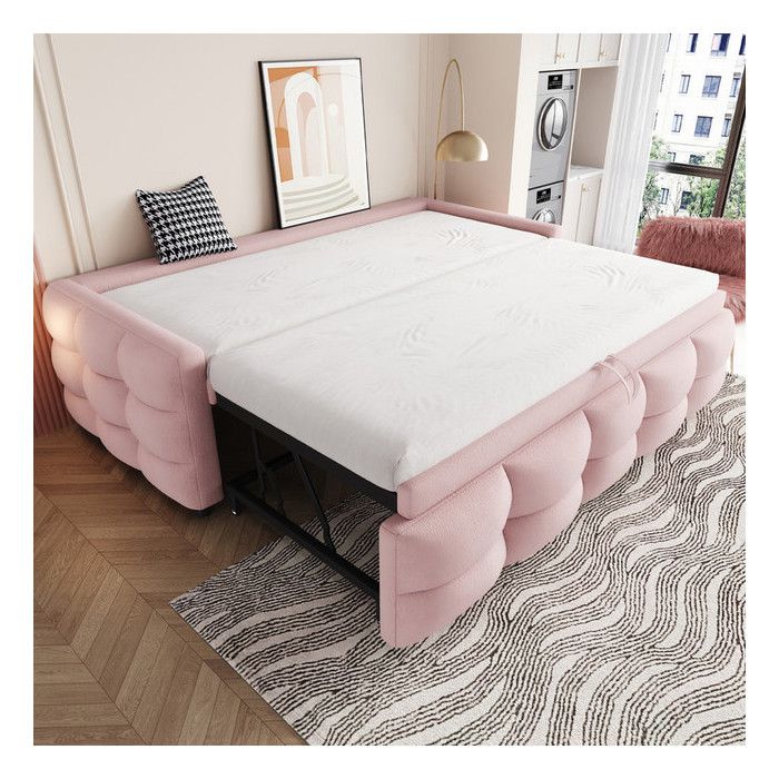 Canape lit rembourré 90/180x190 cm avec lit gigogne en tissu velours Teddy Lit double avec sommier à lattes Rose