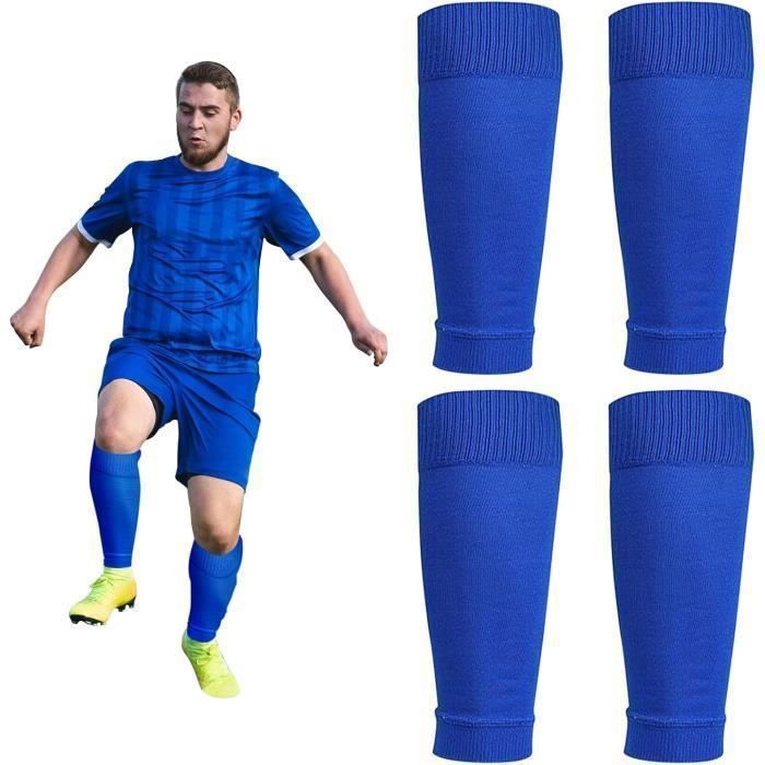 2 Paires Football Protège-Tibia Chaussettes - Noir - Manchons de Compression - Taille Unique - Bleu Bleu#M