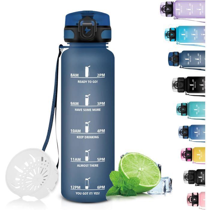 Gourde Sport 1,5L Avec Paille Et Marqueur De Temps - Étanche, Réutilisable - Pour Gym, école, Randonnée, Voyage - Sans BPA - 3