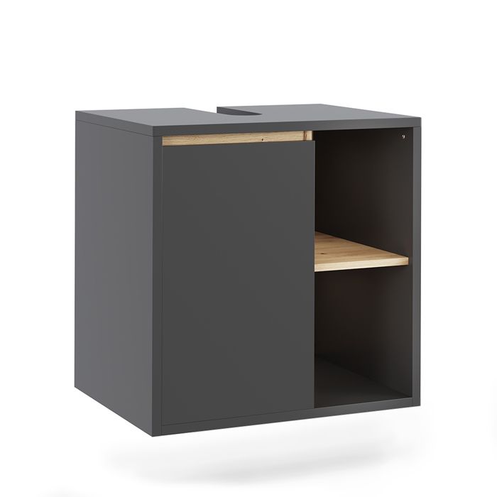 Meuble sous lavabo Viola 60x60cm avec étagères ouvertes Gris/Chêne Artisan Vicco 54865