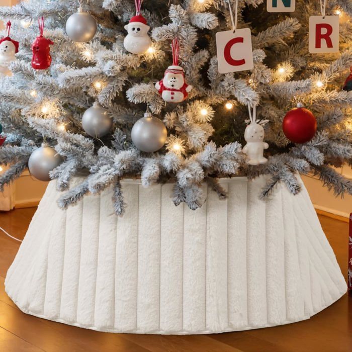 Jupe de Sapin de Noël 60cm Panier de Base de Sapin de Noël Cache Pied Sapin de Noel pour Décoration dintérieur pour fêtes-Blanc