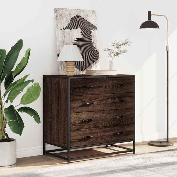 Commode en bois dingénierie - vidaXL - Chêne marron - 70x41x70 cm - 4 tiroirs - Capacité 70 kg - Style industriel