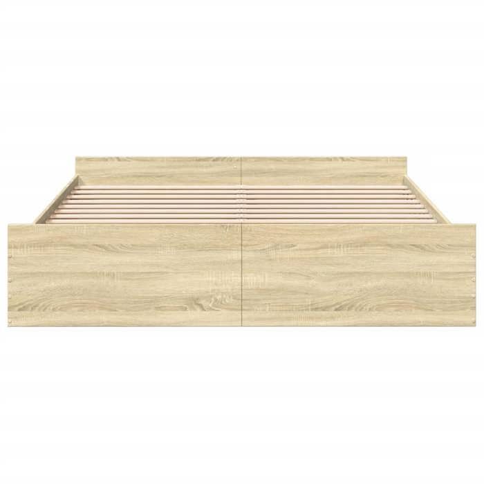 Cadre de lit avec tiroirs - KALISSE - 200x200 cm - Chêne sonoma - Bois dingénierie - Tiroirs de rangement