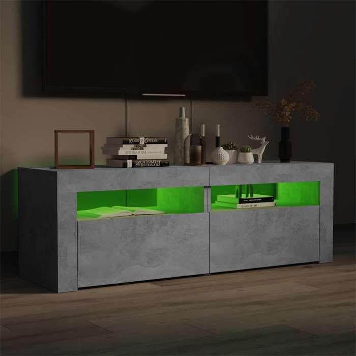 En soldes - MEUBLE HI-FI - Gris - Armoire TV - Meuble TV avec lumières LED - avec étagères - gris béton 120x35x40 cm_8216
