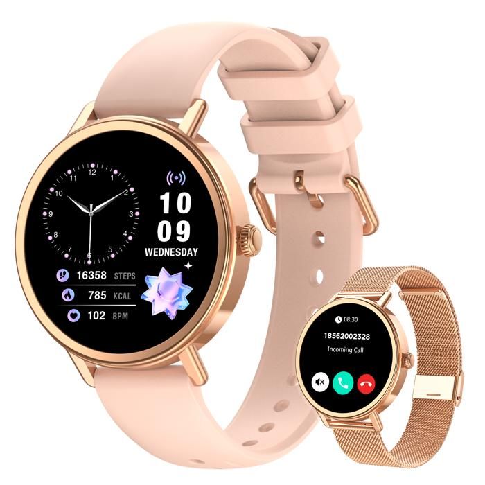 Montre Connectée Femme Petite Ronde Écran Tactile 127 avec Appel Sommeil Fréquence Cardiaque SpO2 100+ Modes Sport Podometre